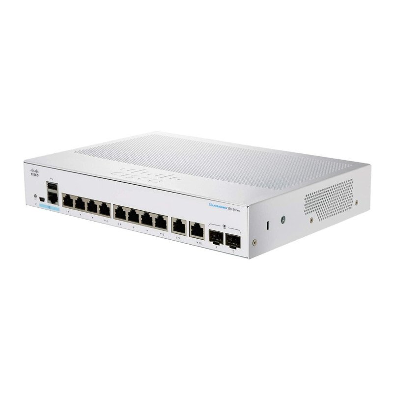 Switch CBS250 Administrable Smart Capa 3 Básica, 8 puertos Gigabit Ethernet, PoE+ con 120W totales, 2 Puertos SFP (2x1G), el sma