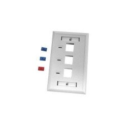 Placa de pared, de 3 puertos, con espacio para etiqueta - Blanco