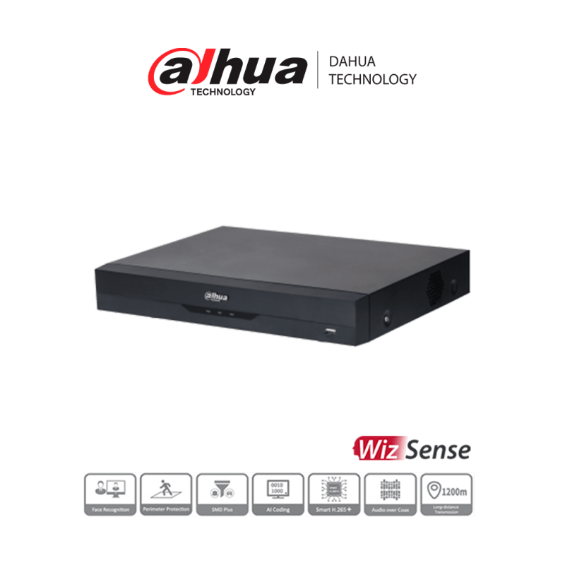 DVR 8 Canales 4k, WizSense, H.265+, 8 Canales HDCVI +8 IP, Hasta 16 IP, 2 Canales de Reconocimiento Facial, SMD Plus, Protección