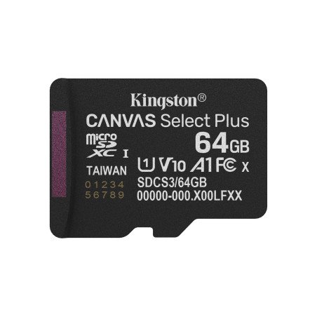 Memoria flash micro SD Kingston SDXC Canvas select plus 64 GB 100Mb/s UHS-I u1 v10 sin, adaptador (sdcs3, 64gbsp)
