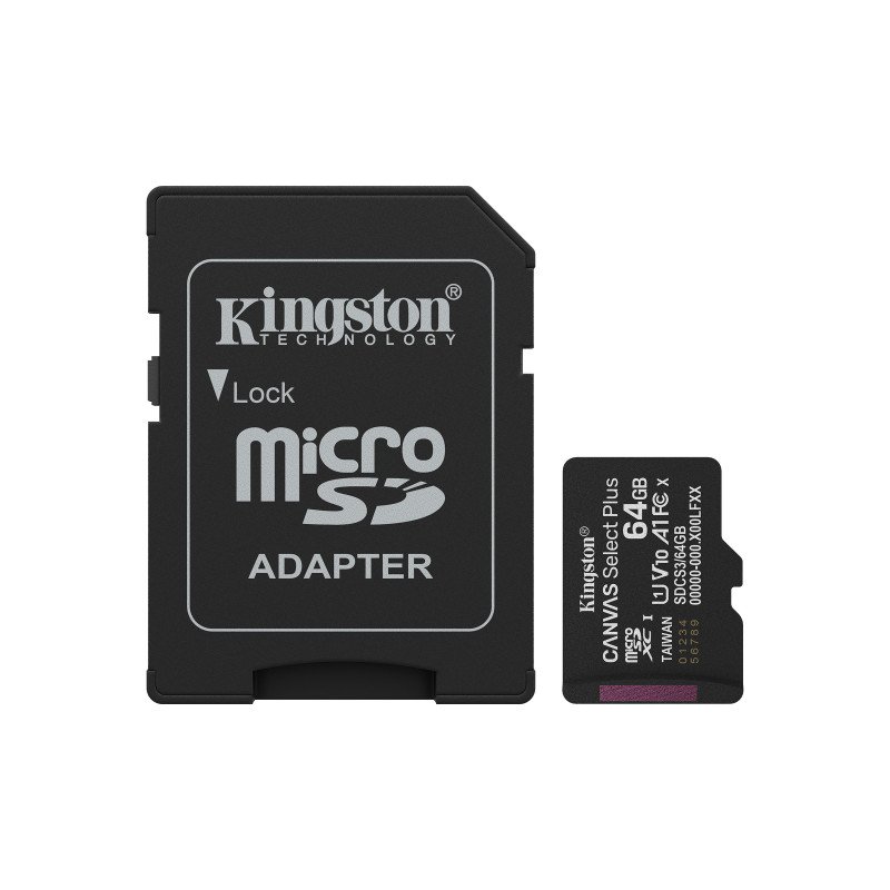 memoria flash micro SD Kingston SDXC Canvas select plus 64 GB 100Mb/s UHS-I u1 v10 con adaptador (sdcs3, 64gb)