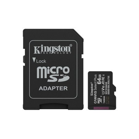 memoria flash micro SD Kingston SDXC Canvas select plus 64 GB 100Mb/s UHS-I u1 v10 con adaptador (sdcs3, 64gb)