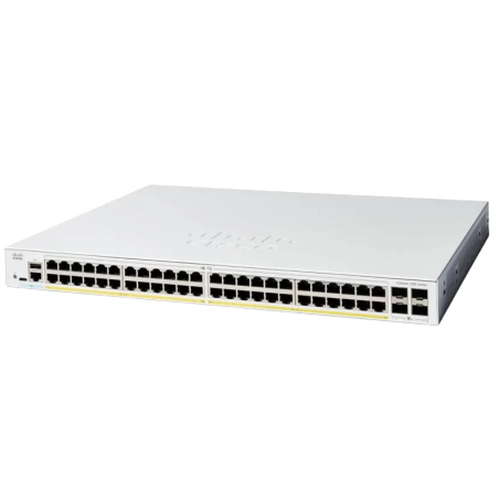 Cisco Switch Catalyst 1200, 48 puertos Gigabit Ethernet, PoE+ con 375W totales, 4 Puertos SFP+ (4x 1G/10G), Incluye cable CAB-16