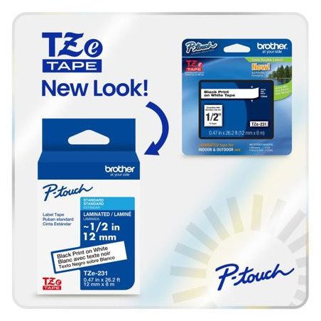 Cinta laminada Brother TZe-335G, Blanco sobre negro, TZ, 1.2 cm