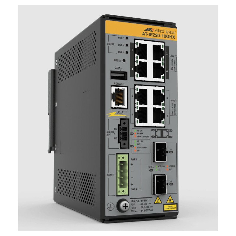 Switch Allied Telesis AT-IE220-10GHX-980, Gigabit Ethernet (10/100/1000), Energía sobre Ethernet (PoE), Montaje en rack