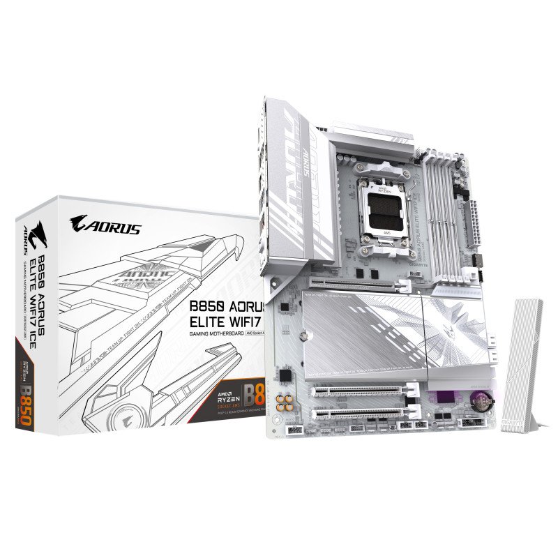 Tarjeta madre Gigabyte B850 A elite wf7 ICE, socket AMD AM5, DDR5 8200 MT/s, wifi 7, BT 5.4, ATX, gamer