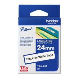 Cinta Laminada Brother Estandar Texto negro sobre cinta blanca de 24mm x 8m