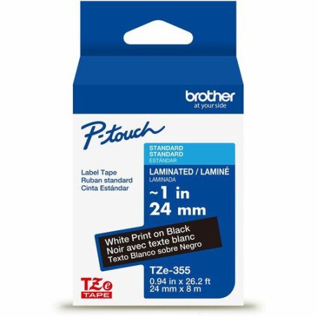 Cinta Laminada Brother Estándar Texto blanco sobre cinta negra de 24mm x 8m