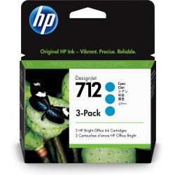 Paquete de 3 cartuchos de Tinta HP DesignJet 712 cian de 29 ml, Rendimiento estándar, Tinta a base de colorante, 29 ml, 3 piezas