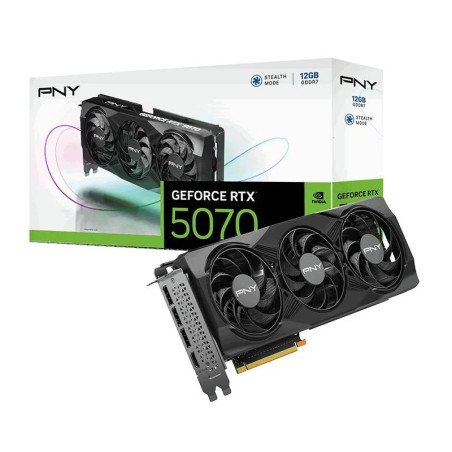Tarjeta de video PNY GeForce RTX 5070 triple fan OC, 12GB gDDR7, PCIe 5.0 x16, gama alta, gamer