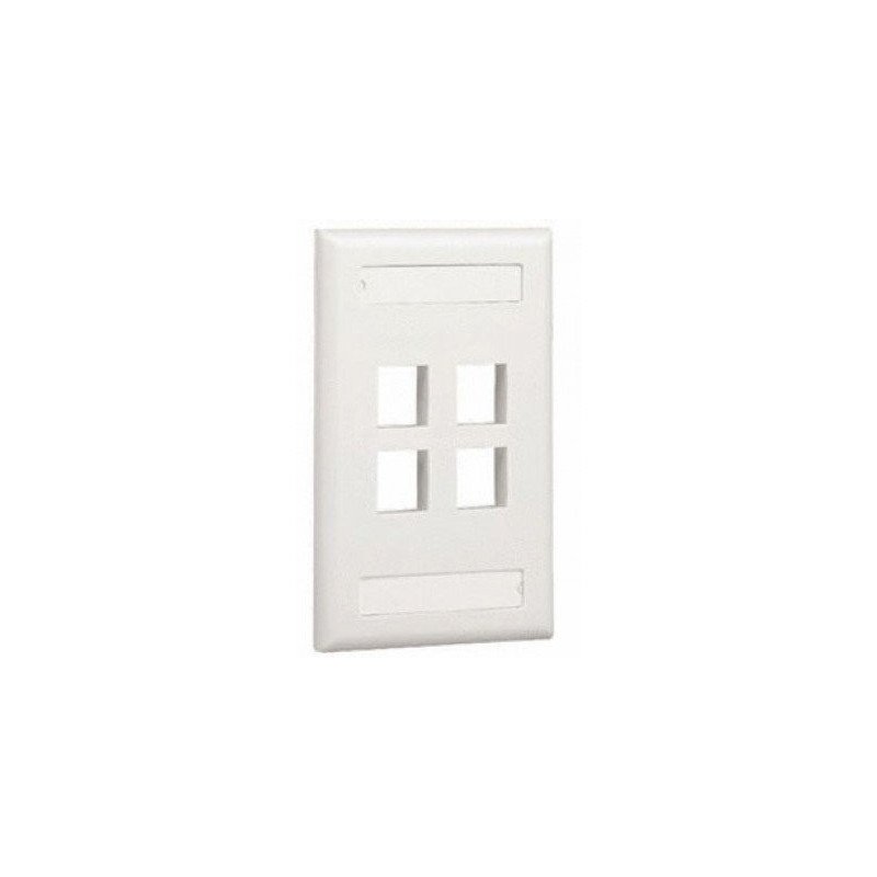 Placa de pared vertical, salida para 4 puertos, con espacio para etiqueta - Blanco mate