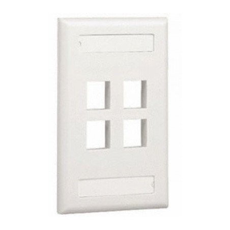 Placa de pared vertical, salida para 4 puertos, con espacio para etiqueta - Blanco mate