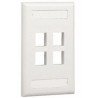 Placa de pared vertical, salida para 4 puertos, con espacio para etiqueta - Blanco mate