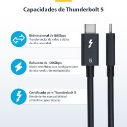 Cable Thunderbolt 5 de 3m - 80Gbps hasta 120Gbps - PD 240W - 8K 60Hz