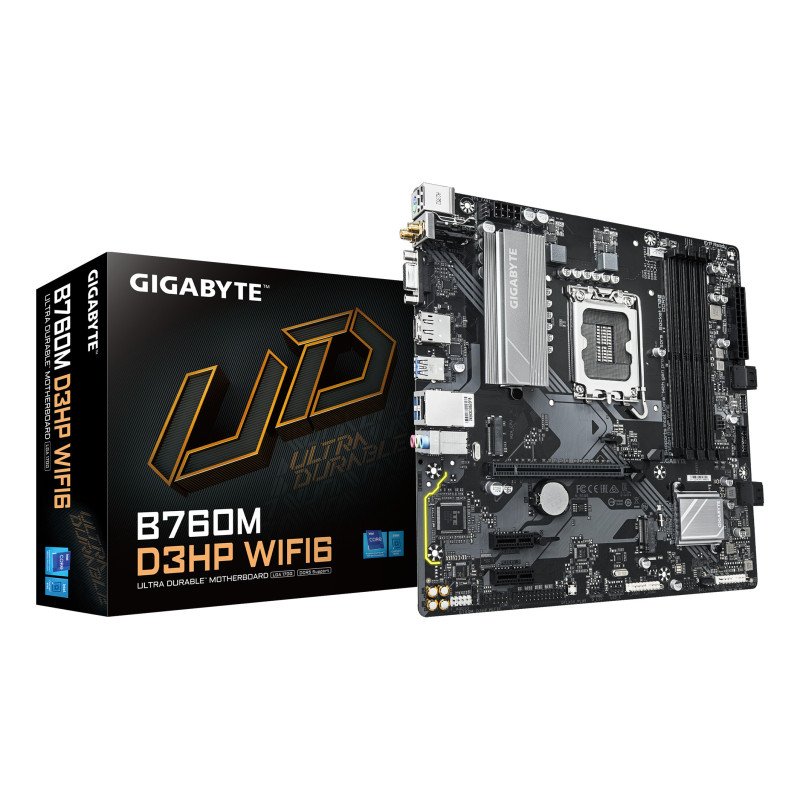Tarjeta madre GIGABYTE B760M D3HP WIFI6, Intel, LGA 1700, Celeron, Core i3 12th 13th14th Gen, DDR5-SDRAM, 192 GB Tarjeta madre GIGABYTE B760M D3HP WIFI6, Intel, LGA 1700, Celeron, Core i3 12th 13th14th Gen, DDR5-SDRAM, 192 GB