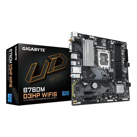 Tarjeta madre GIGABYTE B760M D3HP WIFI6, Intel, LGA 1700, Celeron, Core i3 12th 13th14th Gen, DDR5-SDRAM, 192 GB