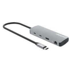 Hub Alámbrico Manhattan 190459, USB 3.2 Gen 1 (3.1 Gen 1) Type-C, 100 W, 10,100,1000 Mbit/s, Gris, Space Grey