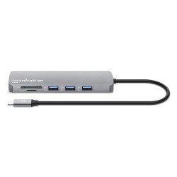 Hub Alámbrico Manhattan 190459, USB 3.2 Gen 1 (3.1 Gen 1) Type-C, 100 W, 10,100,1000 Mbit/s, Gris, Space Grey