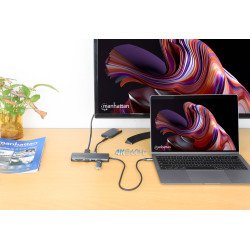 Hub Alámbrico Manhattan 190459, USB 3.2 Gen 1 (3.1 Gen 1) Type-C, 100 W, 10,100,1000 Mbit/s, Gris, Space Grey