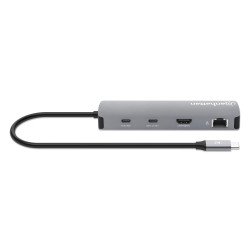Hub Alámbrico Manhattan 190459, USB 3.2 Gen 1 (3.1 Gen 1) Type-C, 100 W, 10,100,1000 Mbit/s, Gris, Space Grey