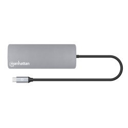 Hub Alámbrico Manhattan 190459, USB 3.2 Gen 1 (3.1 Gen 1) Type-C, 100 W, 10,100,1000 Mbit/s, Gris, Space Grey