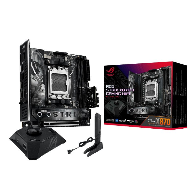 Tarjeta madre ASUS ROG STRIX X870-I GAMING WIFI, AMD, socket AM5, Ryzen 7000, 8000, 9000 Series, DDR5-SDRAM, 96 GB, DIMM Tarjeta madre ASUS ROG STRIX X870-I GAMING WIFI, AMD, socket AM5, Ryzen 7000, 8000, 9000 Series, DDR5-SDRAM, 96 GB, DIMM