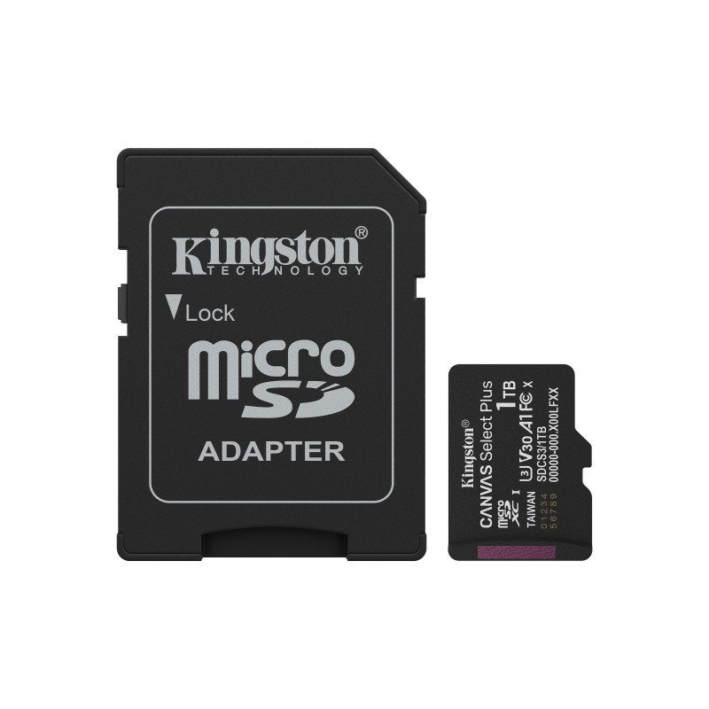 MicroSDXC Clase 10 Kingston Technology Canvas Select Plus Gen3, 1 TB, UHS-I, 150 MB/s, Class 3 (U3) MicroSDXC Clase 10 Kingston Technology Canvas Select Plus Gen3, 1 TB, UHS-I, 150 MB/s, Class 3 (U3)