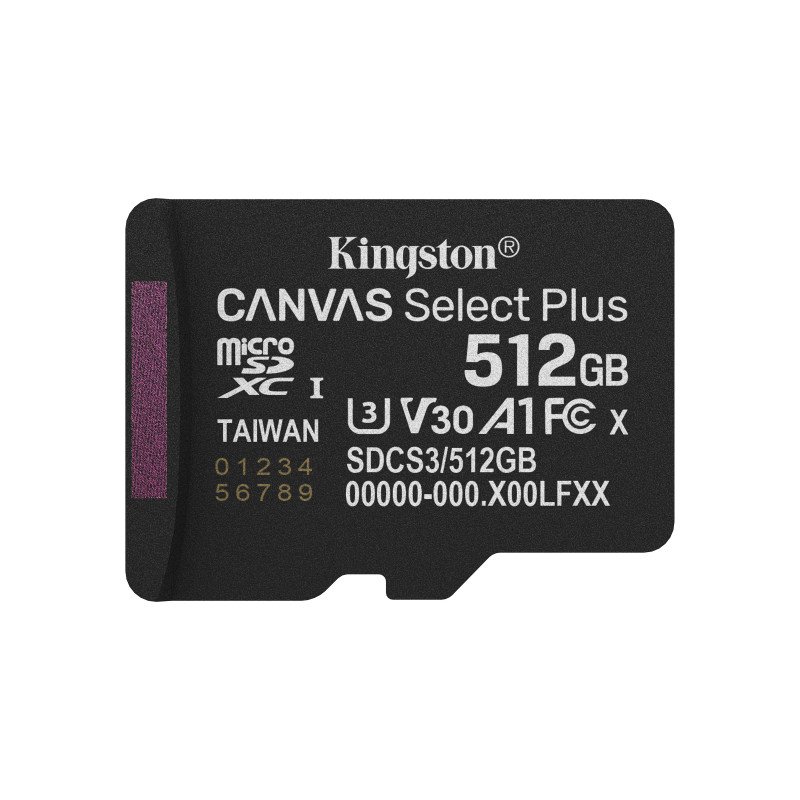 MicroSDXC MEMORIA KINGSTON 512 GB Canvas Select Plus Gen3 150R w/o ADP