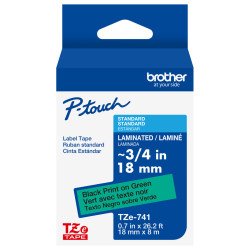 Cinta Brother TZE-741, Negro sobre verde, TZe, 1.8 cm, 8 m