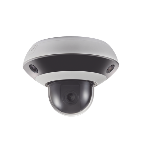 Mini Domo PanoVu 2 Megapixel, 1 PTZ 4X Zoom + 3 Lentes Panorámicos 360°, H, 265, 10 mts IR, Uso en Interior, PoE+, dWDR, Micro S