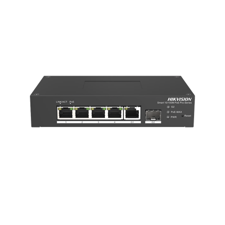 Switch PoE+ Industrial de Escritorio, Administrable, 4 Puertos 10/100 Mbps PoE+, 1 Puerto 1000 Mbps Uplink, 1 Puertos SFP, Confi