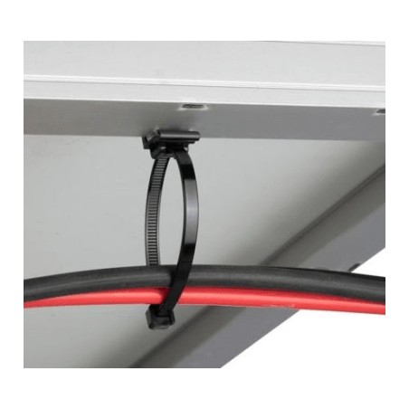 Cincho de Nylon 6, 6 Solar Clip, 188mm largo x 14mm ancho, Color Negro, Exterior Resistente a Rayos UV, Paquete de 100pz