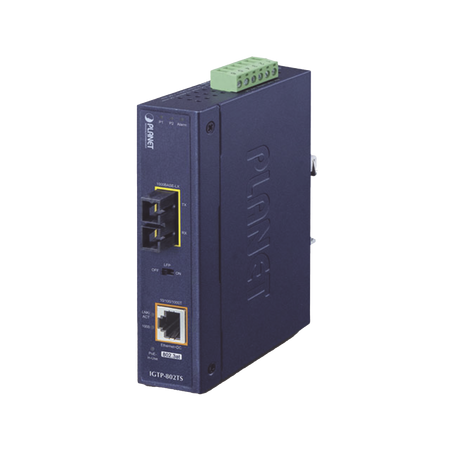 Convertidor de Medios Industrial PoE+ 1000BASE-LX a 10/100/1000BASE-T 802, 3at (SC, SM) -20 km