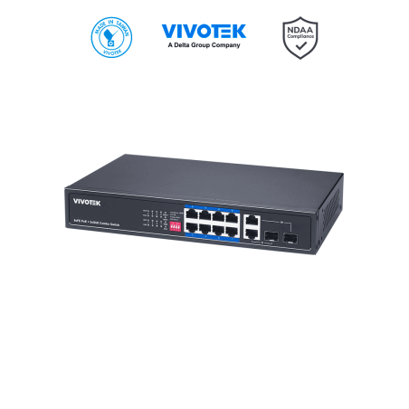 Switch PoE no administrable, 8 puertos PoE FE, 2 puertos GBE/SFP Combo, 110W Totales, 30W por puerto, Modo Extendido hasta 250m,