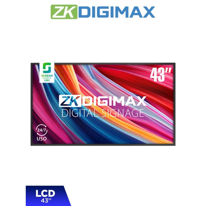 Pantalla LCD Profesional 43", resolución 4K UHD, Android 9, 500 Nits, Reproducción Inalámbrica, Videowall 5x5, Uso 24/7