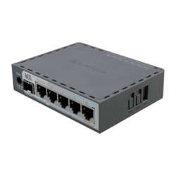 Router hEX S, 5 Puertos Gigabit Ethernet, 1 Puerto SFP 2.5G, Dual-Core ARM, 512 MB RAM, RouterOS V7, PoE-In y PoE-Out, Montaje e