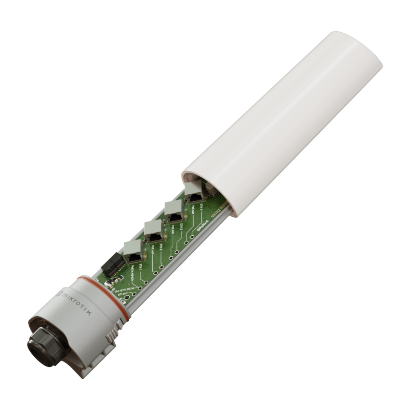 Extensor PoE administrable SwOS para exterior, 4 puertos de salida af, at 90 Watts de consumo total, Puertos Aislados (GPeRx4) Extensor PoE administrable SwOS para exterior, 4 puertos de salida af, at 90 Watts de consumo total, Puertos Aislados (GPeRx4)