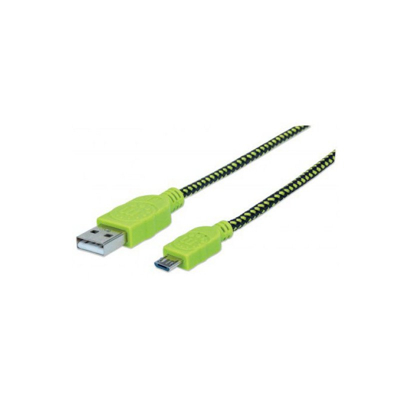 Cable USB v2 a-micro B, blíster, textil 1.0m negro, verde