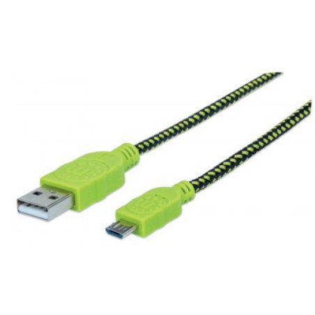 Cable USB v2 a-micro B, blíster, textil 1.0m negro, verde