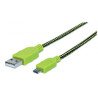 Cable USB v2 a-micro B, blíster, textil 1.0m negro, verde