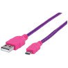 Cable USB v2 a-micro b, bolsa, textil, 1.8m rosa, morado