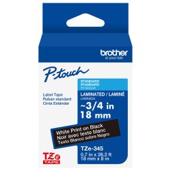 Cinta Laminada Brother Estandar Texto blanco sobre cinta negra de 18mm x 8m