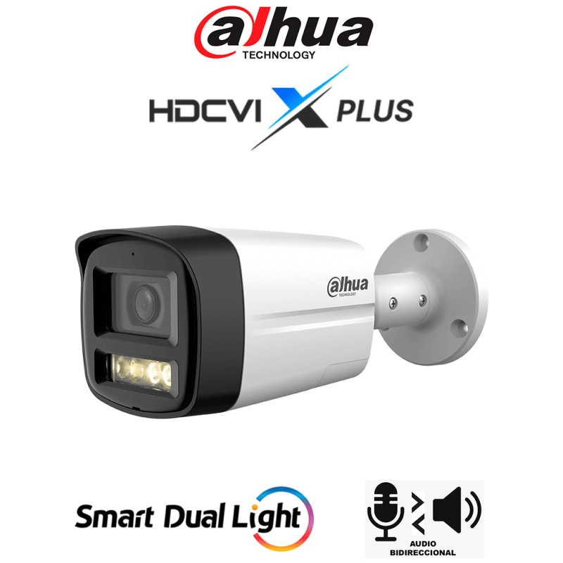 Camara Bullet De 5 Megapixeles, Audio 2 Vías, Iluminador Dual Inteligente Mediante Ir Y Luz Cálida, 3Dnr Para Reducción De Ruido