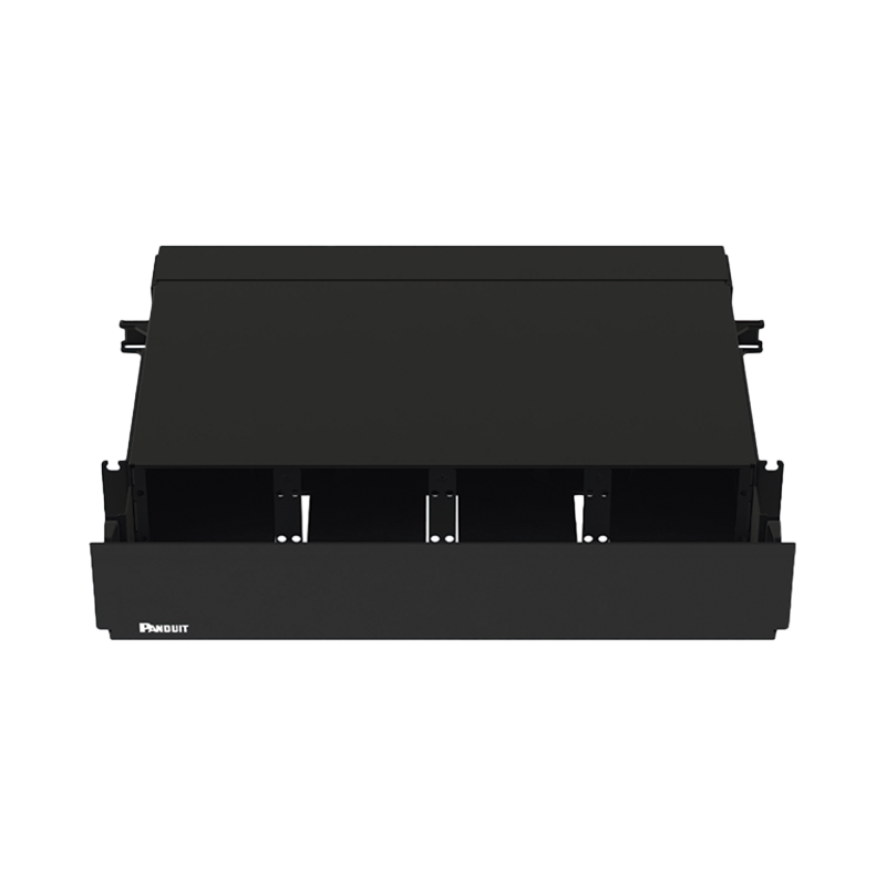 Panel De Distribución De Fibra Óptica, Acepta 8 Placas Fap O Fmp, Bandeja Deslizable, Hasta 192 Fibras, Color Negro, 2 Ur