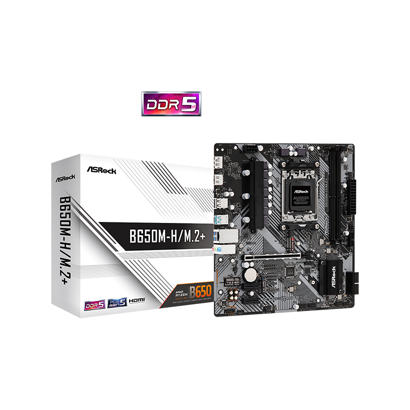 Motherboard Asrock B650M-H, M.2+, Am5 Ryzen Series 9000, 8000 Y 7000, DDR5 6400 Mhz, PCie Gen5(M.2), 2 PCie 4.0X16, 1 PCie 3.0X1