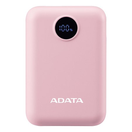 Power bank ADATA C100, 10000 mAh, Polímero de litio, Power Delivery 3.0, Quick Charge 3.0, 3.7 V, 15 W, Rosa