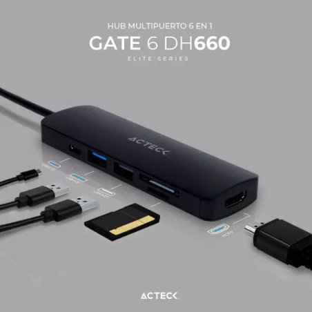 Hub Acteck USB-c 6en1 4kHDMI+1USB-a3.0+1USB-a2.0+tf, sd+USB-c ac-93461