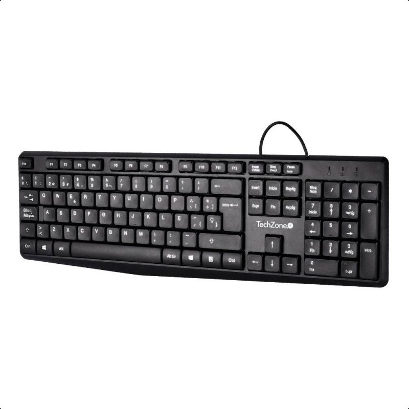 Teclado Alámbrico TechZone TZACTA04 color negro, tipo QWERTY, con indi
