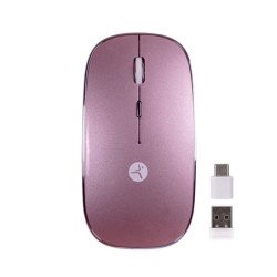 Mouse SLIVE recargable rosa con nano receptor tipo C y USB A, Mousepad