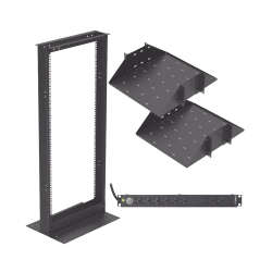 Kit de rack estándar 19", 24 UR con 2 charolas y PDU (8 tomas). Ideal 